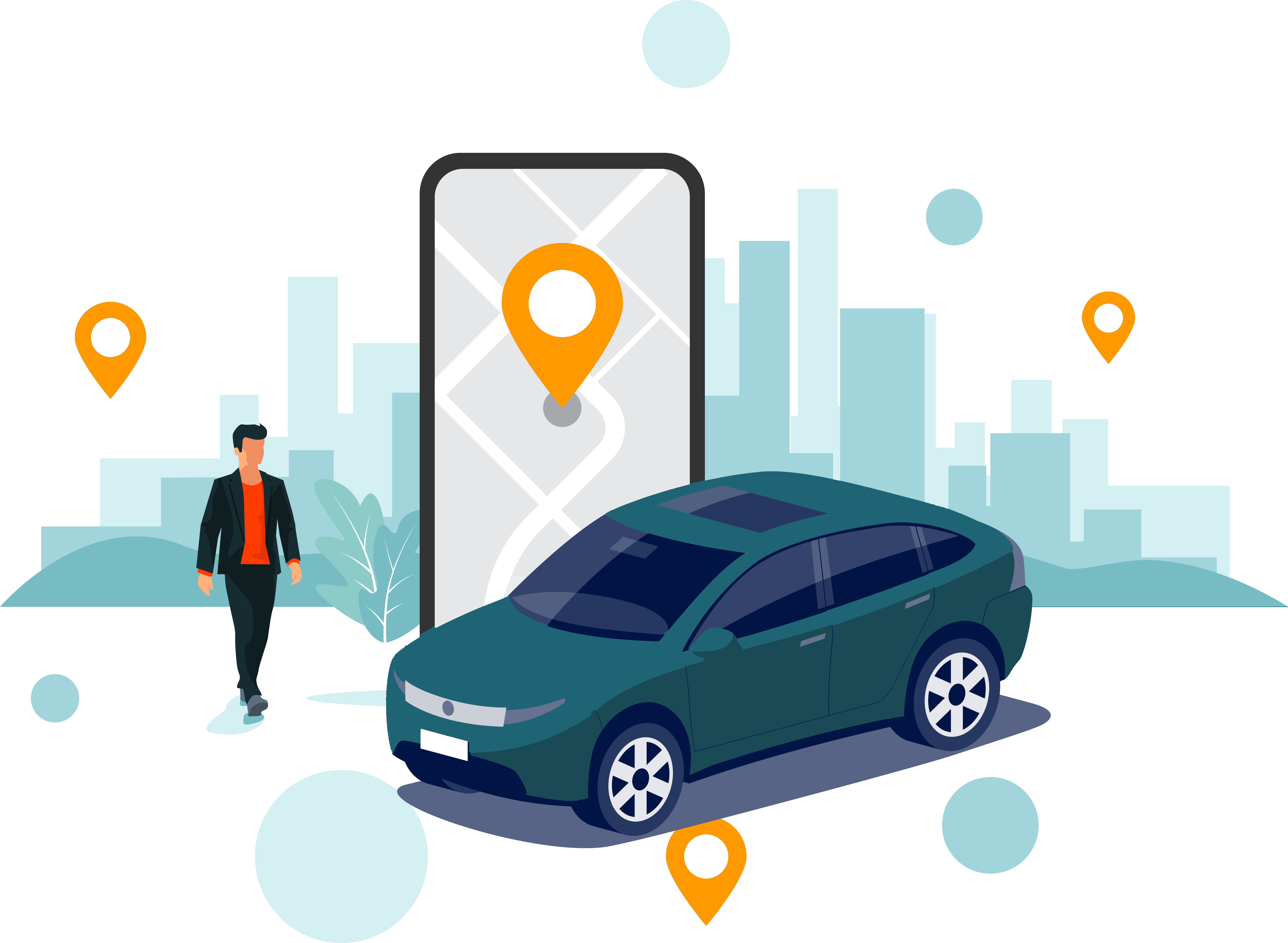 car and man and mobile app connexion